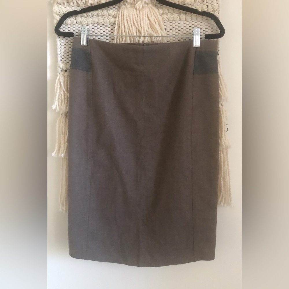 Brunello Cucinelli Virgin Wool Blend Pencil Skirt Brown Gray Size 6